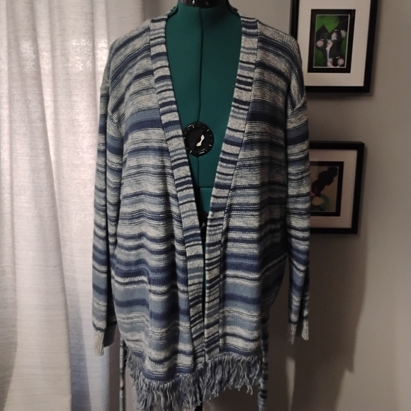 Lauren Ralph Lauren Striped Belted Linen-Cotton Knit Cardigan Blue White XL NWT - Picture 11 of 12